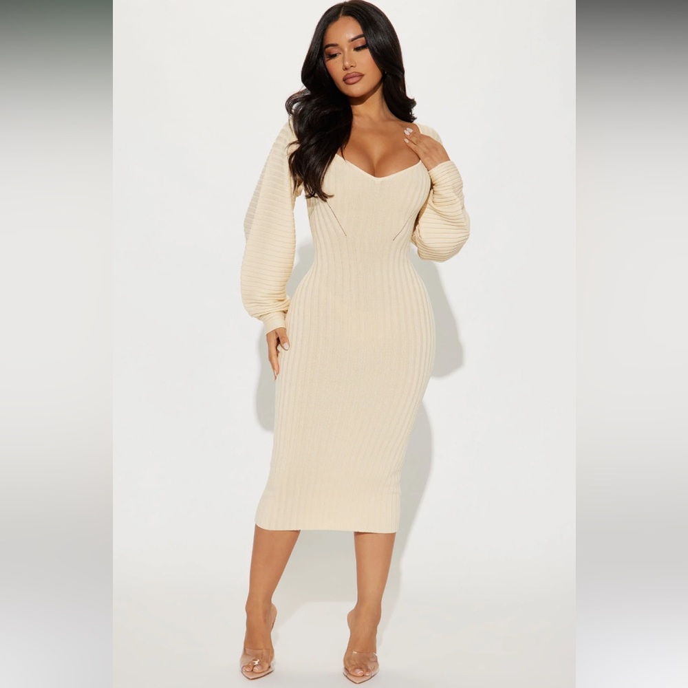 Gemini Sweater Midi Dress - Cream